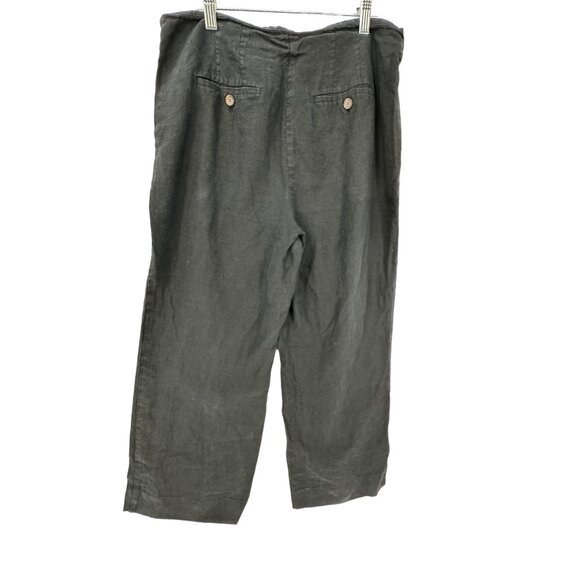 Talbots Pants Women 10 Navy‎ Blue Wide Leg Linen Side Buttons High Rise - Picture 8 of 8